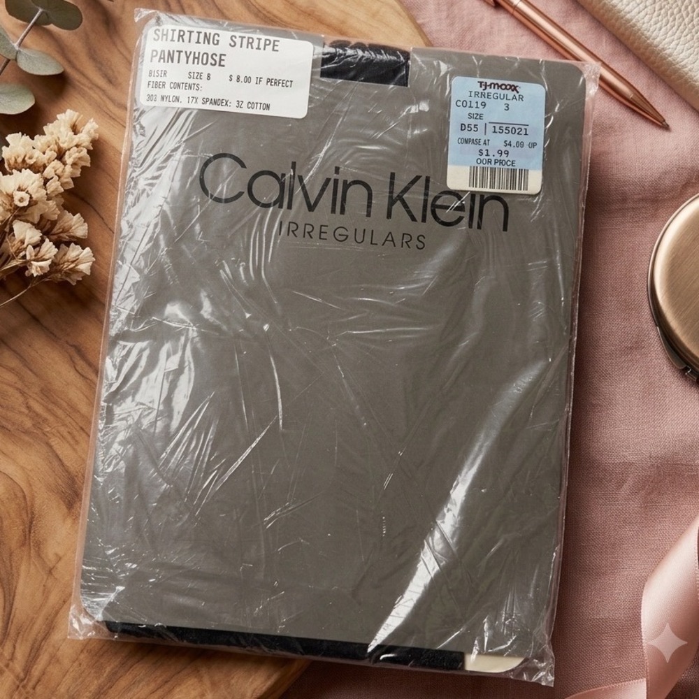 Vintage 1992 Calvin Klein Shirting Stripe Pantyhose Size B Black NIP Irregular